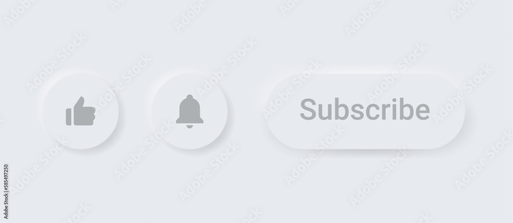 subscribe button with like icon, thumb up icon and notification bell icon. 3d vector buttons neumorphic ui ux design elements. square with dark, light shadows on white background for apps and website subscribe button with like icon, thumb up icon and notification bell icon. 3d vector buttons neumorphic ui ux design elements. square with dark, light shadows on white background for apps and website