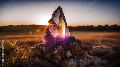 sunset and crystal. Generative AI image.