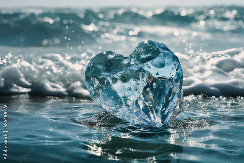 crystal heart in water. Generative AI image. crystal heart in water. Generative AI image.
