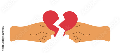 Red broken heart in hands. Reconciliation concept