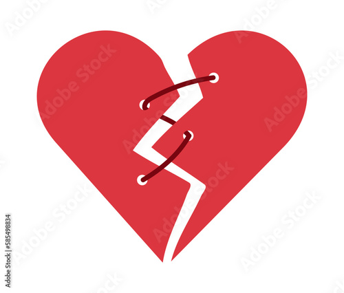 Broken heart glued with thread. Concept of friendship and trust