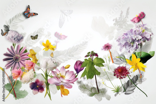 A Botanical Rainbow: A Delicate Garden of Flowers and Plants in a Floral Environment