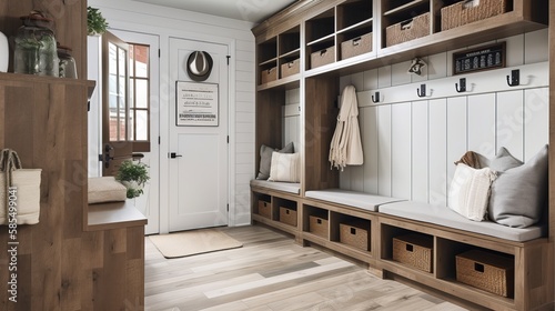 Quadro su tela Rustic Chic Mudroom Oasis: A Spacious and Organized Entryway Solution