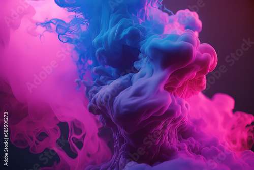 Abstract dense multicolored smoke of violet.pink and blue,on a dark background. Generative AI