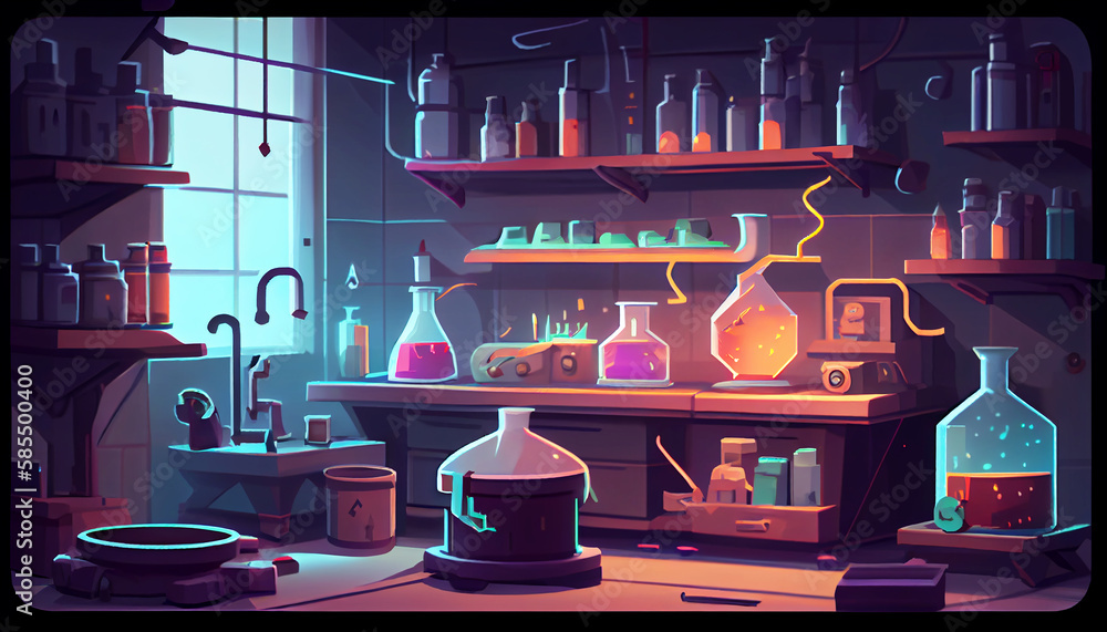 laboratory 2D background environment for a mobile game. A high quality horizontal background
