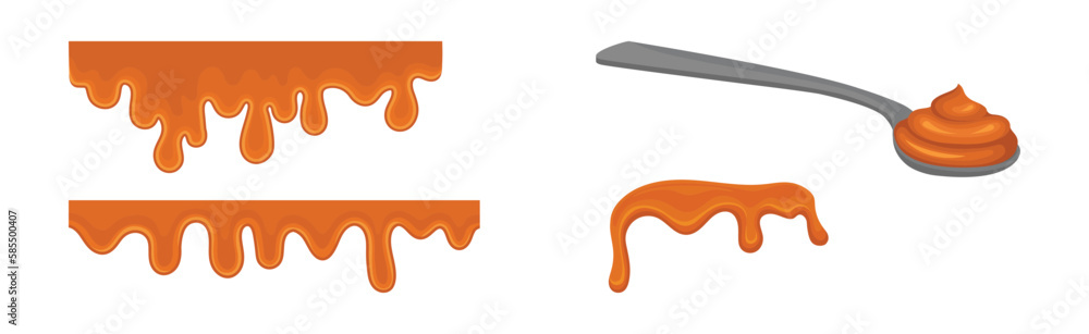 Caramel as Dark-orange Confectionery Product Made by Heating Sugar Vector Set Caramel as Dark-orange Confectionery Product Made by Heating Sugar Vector Set