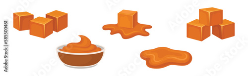 Caramel as Dark-orange Confectionery Product Made by Heating Sugar Vector Set