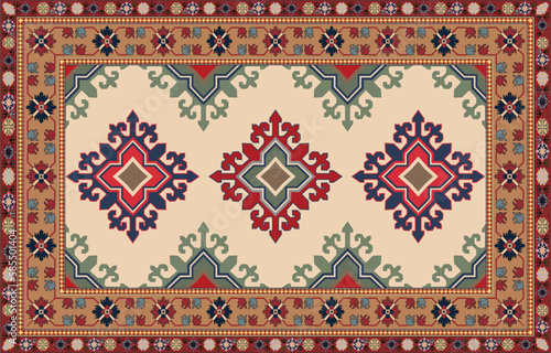 Colorful ornamental vector design for rug, tapis, yoga mat. Geometric ethnic clipart. Arabian ornamental carpet with decorative elements.Persian carpet,