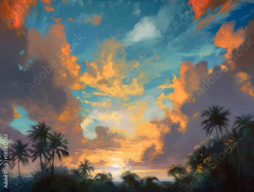 A beautiful paradise painted in oil. Generative AI © PIRMYN
