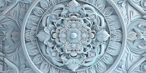 "Sacred Circle" | Pastel Blue Relief Mandala Background | Generative AI Artwork