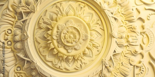 "Sacred Circle" | Pastel Yellow Relief Mandala Background | Generative AI Artwork