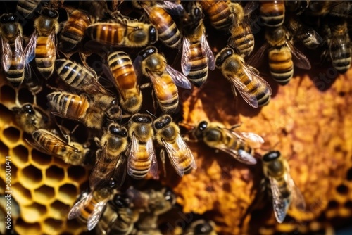 Close-up of bees working in a beehive