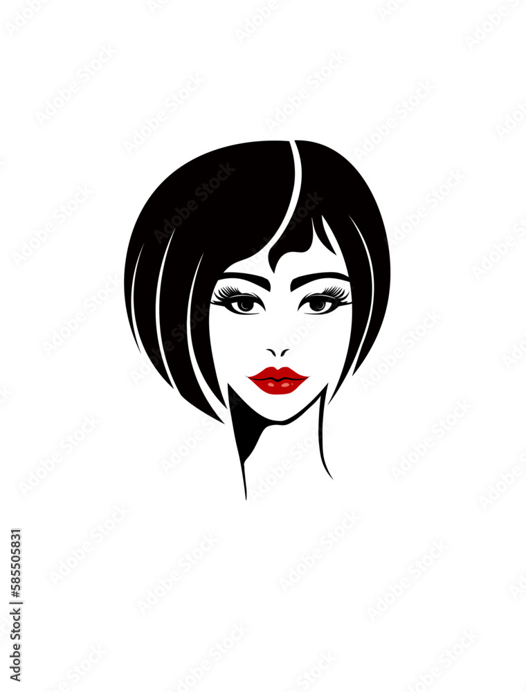 Woman face. Sexy woman with red lips and short haircut. Hair stile icon. Short hair style icon, logo women face Woman face. Sexy woman with red lips and short haircut. Hair stile icon. Short hair style icon, logo women face