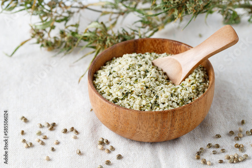 Shelled hemp seeds as superfoods , supplement for eat with fiber and omega 3 cbd oil.