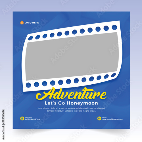 Adventure travel honeymoon social media post banner design template for ads