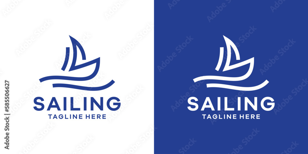 sailing logo design line icon vector illustration