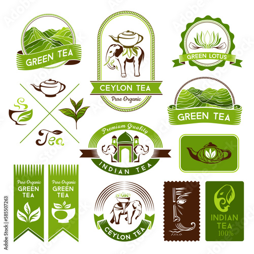 Green, indian and black tea labels