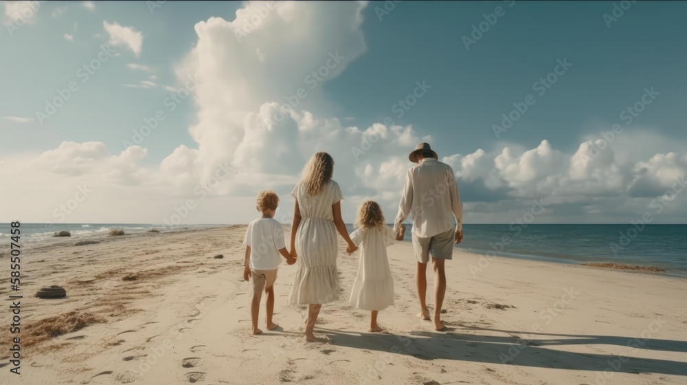 Family walking on the beach concept, made with generative ai
