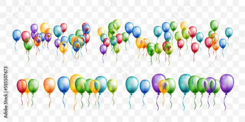Rainbow balloons decoration elements collection. Horizontal dividing borders.