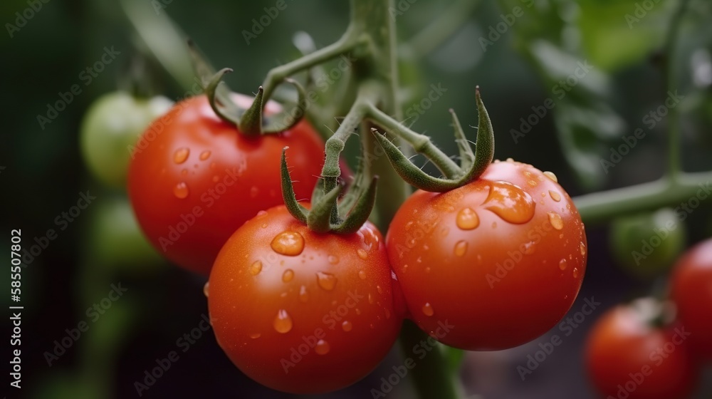 Red tomatoes with water drops in a macro view Generative AI