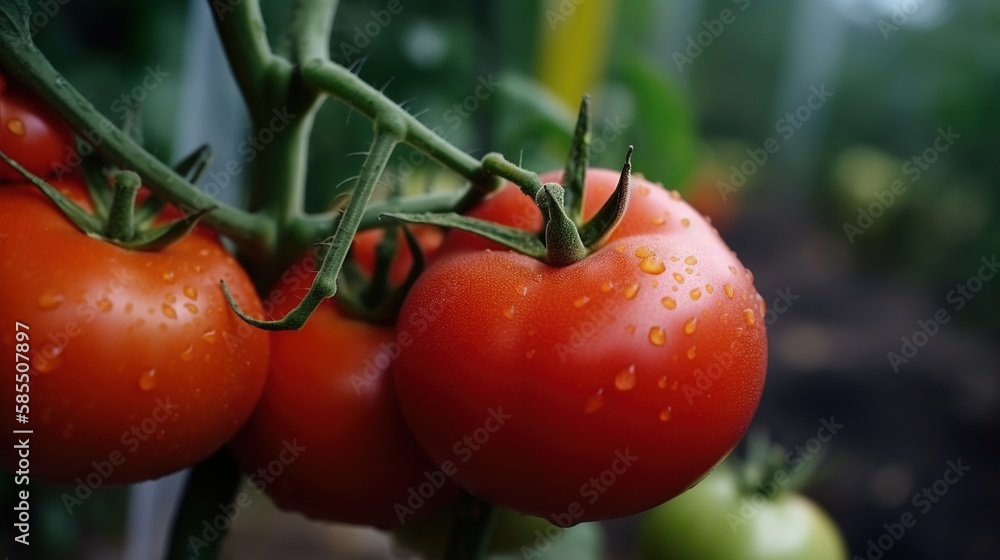 Red tomatoes with water drops in a macro view Generative AI