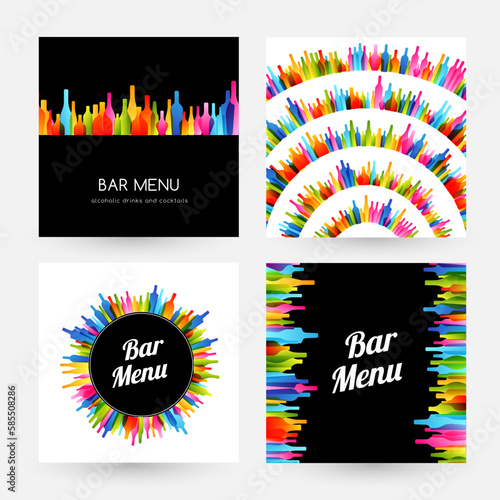 Bar menu design collection. Cards, curve borders and round badge.