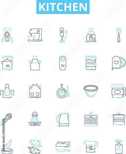 Kitchen vector line icons set. Kitchen, Room, Home, Cooking, Remodel, Appliance, Design illustration outline concept symbols and signs