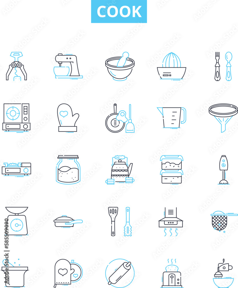 Cook vector line icons set. Clean, Prep, Chop, Mince, Slice, Dice, Julienne illustration outline concept symbols and signs Cook vector line icons set. Clean, Prep, Chop, Mince, Slice, Dice, Julienne illustration outline concept symbols and signs