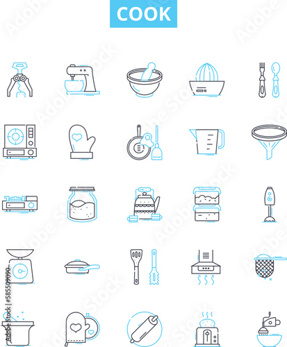 Cook vector line icons set. Clean, Prep, Chop, Mince, Slice, Dice, Julienne illustration outline concept symbols and signs