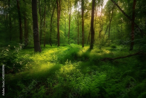 Green Forest Landscape with Sunlight  Background Wallpaper