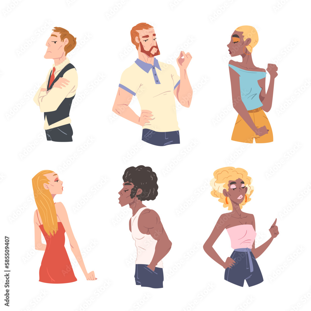 Man and Woman with Arrogant Face Expression Proud Looking Vector Set Man and Woman with Arrogant Face Expression Proud Looking Vector Set
