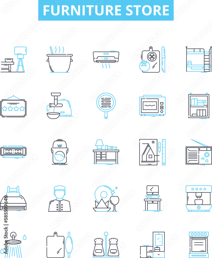 Furniture store vector line icons set. Furniture, Store, Sofa, Chair, Desk, Table, Cabinet illustration outline concept symbols and signs Furniture store vector line icons set. Furniture, Store, Sofa, Chair, Desk, Table, Cabinet illustration outline concept symbols and signs