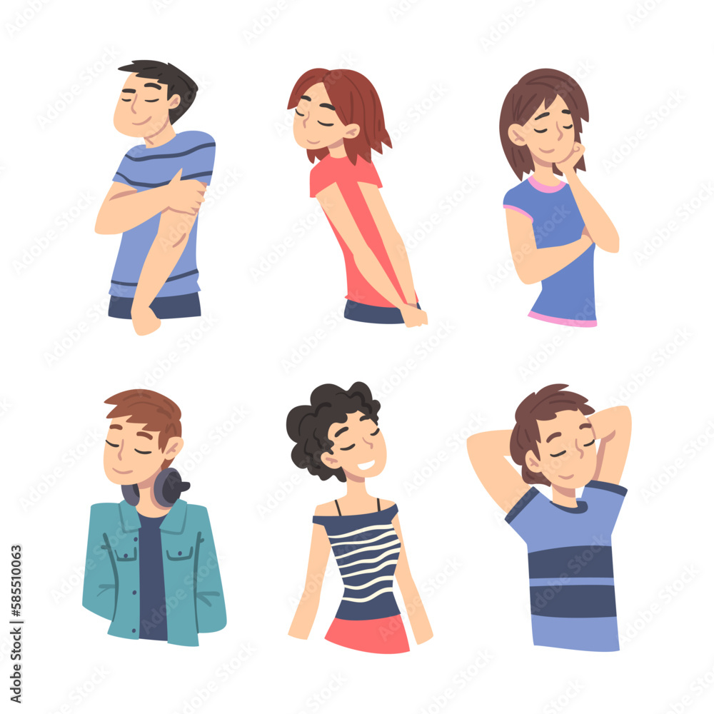 Smiling Man and Woman Character Looking at Someone Demonstrating Attention Vector Set Smiling Man and Woman Character Looking at Someone Demonstrating Attention Vector Set