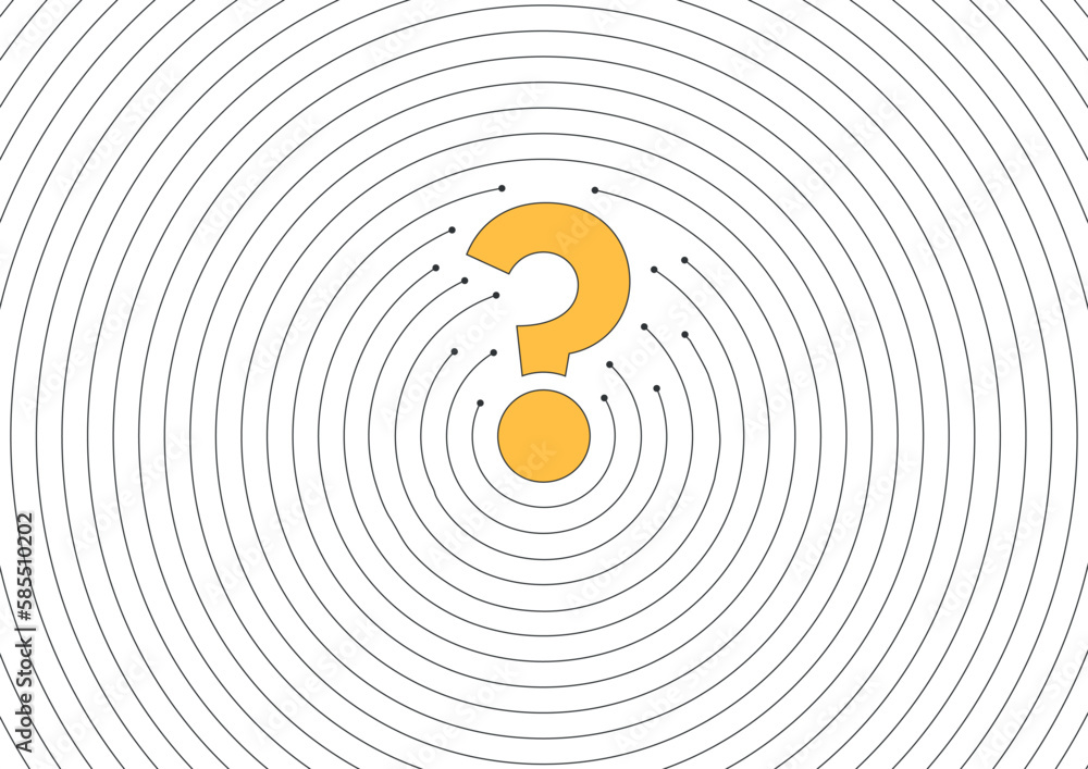 intertwined rings and yellow question mark. question mark concept in