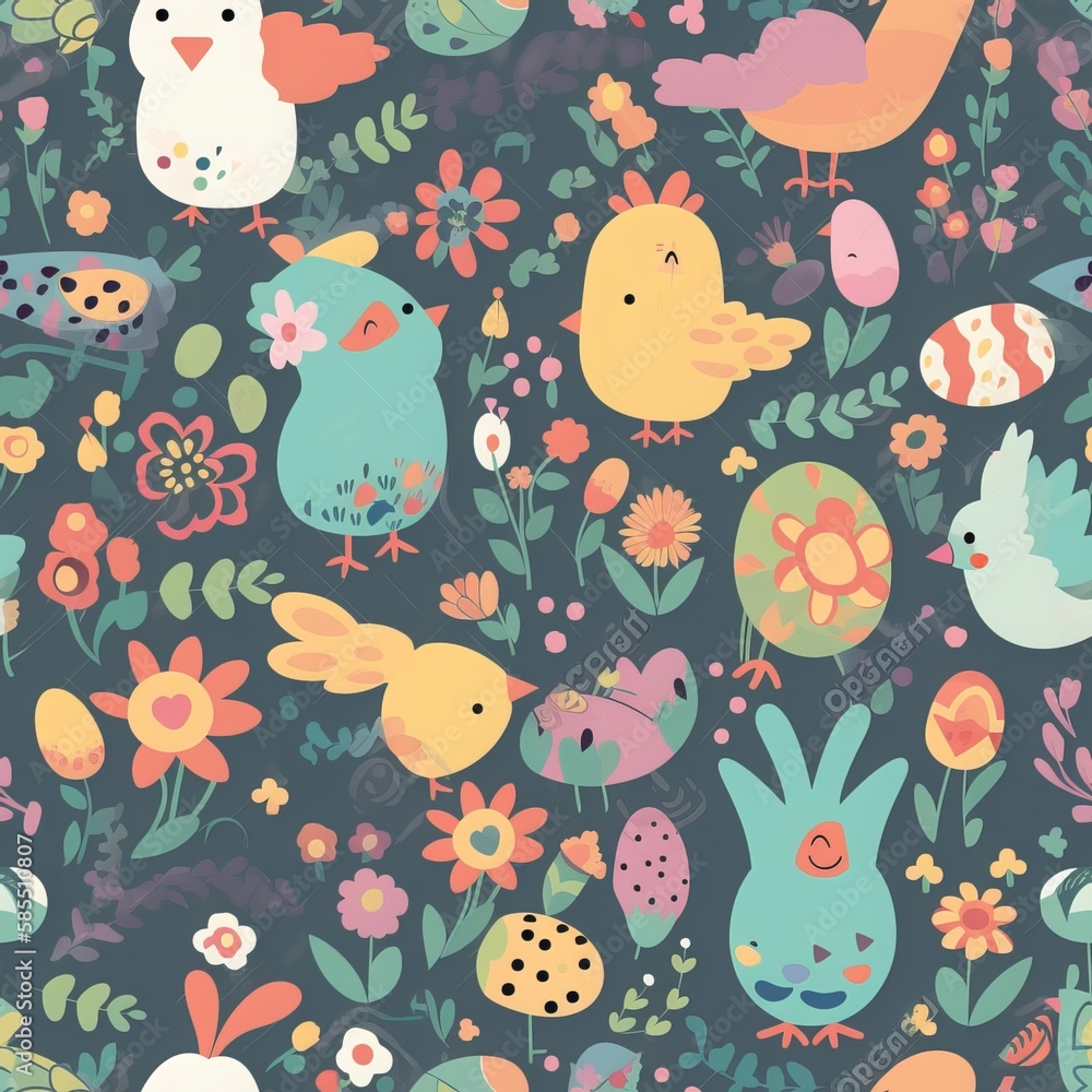 cartoon easter pattern - Generative AI cartoon easter pattern - Generative AI
