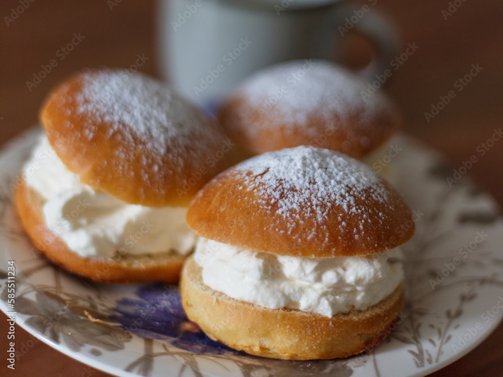 Home-made Maritozzi are a traditional sweet bun pastry from Italy,  typically cut in half and filled with whipped cream. 