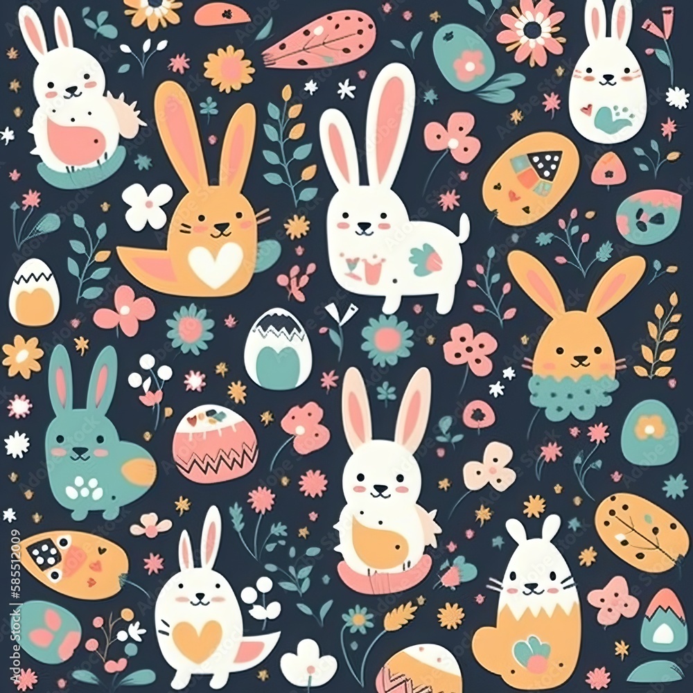 cartoon easter pattern - Generative AI cartoon easter pattern - Generative AI