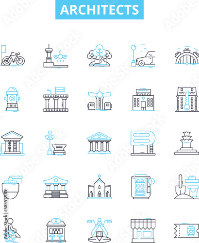 Architects vector line icons set. Design, Creativity, Vision, Blueprint, Structure, Planning, Detail-oriented illustration outline concept symbols and signs