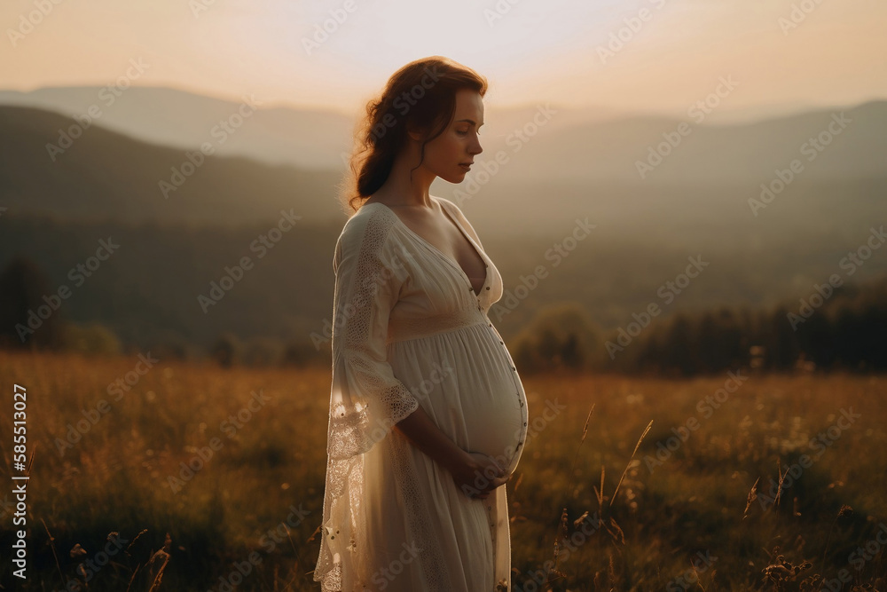Naklejka premium photo of pregnant woman in nature, generative ai