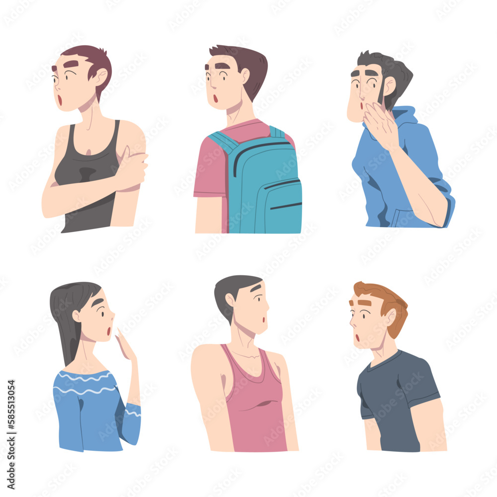 Young Man and Woman with Shocked Face Expression Gasping Feeling Astonishment Vector Set Young Man and Woman with Shocked Face Expression Gasping Feeling Astonishment Vector Set