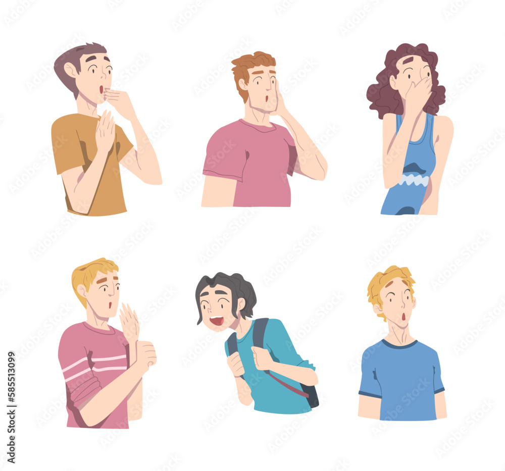 Young Man and Woman with Shocked Face Expression Gasping Feeling Astonishment Vector Set Young Man and Woman with Shocked Face Expression Gasping Feeling Astonishment Vector Set