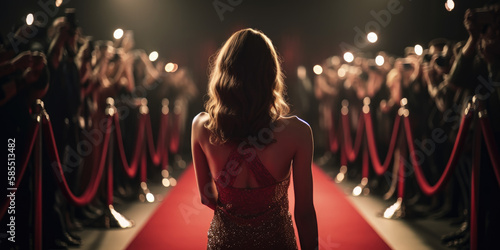 beautiful woman paparazzi, award ceremony, celebrity on the red carpet, actress, back turned photo