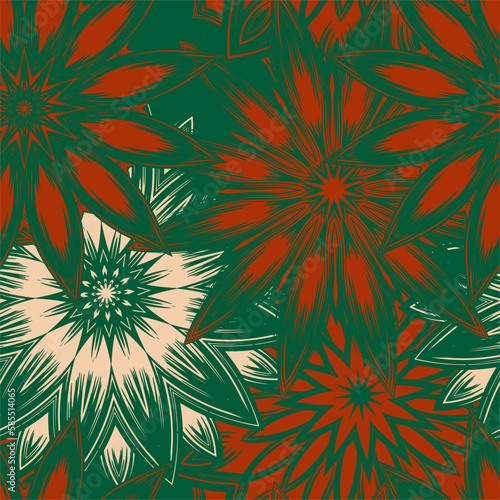 Flowers. Seamless floral background. Tracery handmade nature ethnic fabric backdrop pattern. Textile design texture. Decorative color art. Vector