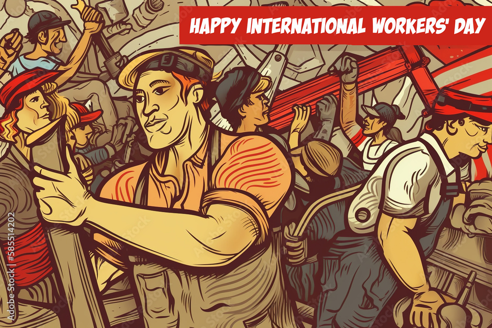 Happy International Workers DayCreated with Generative AI Technology - obrazy, fototapety, plakaty 