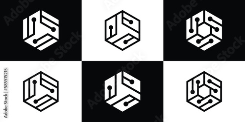 hexagon logo technology icon vector illustration 12