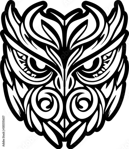 ﻿Owl tattoo design in black & white with Polynesian styles.