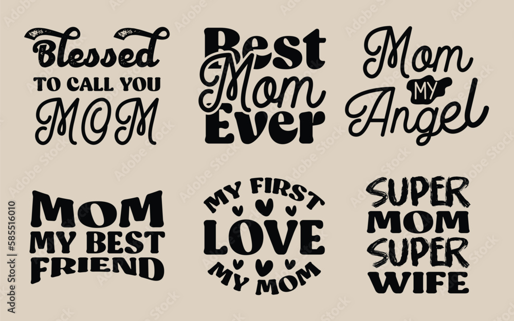 Mothers day svg bundle design, Text design with lettering style and Mom t shirt design typography bundle.