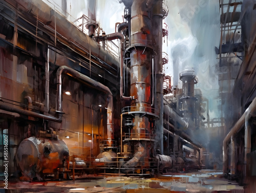 Oil painted Factory technology. Generative AI