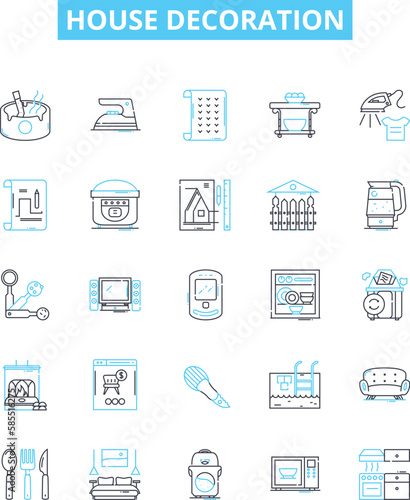 House decoration vector line icons set. Decorate, Furnish, Interior, Design, Artwork, Paint, Curtains illustration outline concept symbols and signs