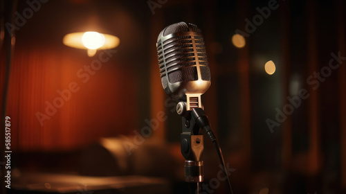 close up of a classic stage microphone . generative AI © Roman